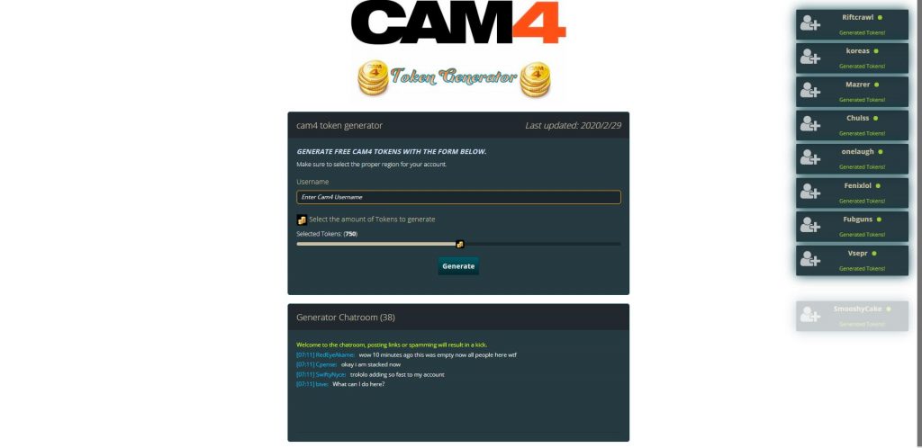 cam4 token generator 2020